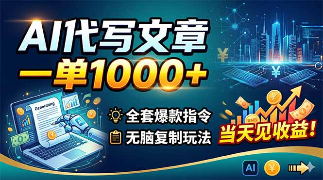 AI代写文章，一单1000+，全套爆款指令+无脑复制玩法，当天见收益！福星网赚创业资源-网赚项目-副业赚钱-互联网创业-资源整合福星网赚资源