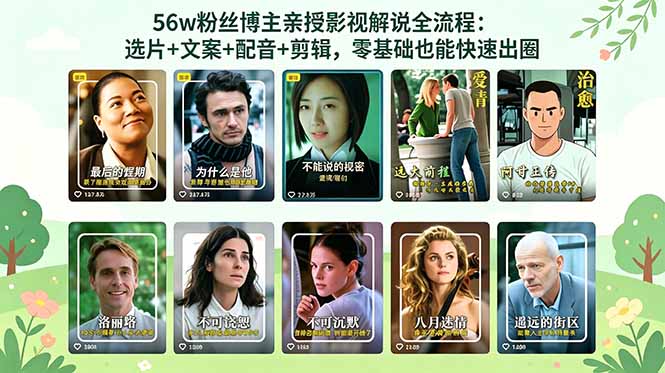 56万粉丝博主亲授影视解说全流程：选片+文案+配音+剪辑，零基础也能快速出圈福星网赚创业资源-网赚项目-副业赚钱-互联网创业-资源整合福星网赚资源