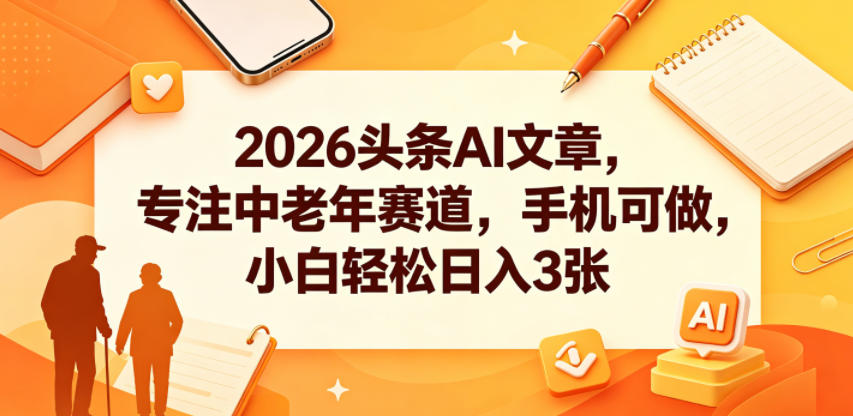 2026头条AI文章，专注中老年赛道，手机可做，小白轻松日入3张福星网赚创业资源-网赚项目-副业赚钱-互联网创业-资源整合福星网赚资源