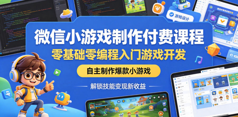 微信小游戏制作付费课程，零基础零编程入门游戏开发，自主制作爆款小游戏，解锁技能变现新收益福星网赚创业资源-网赚项目-副业赚钱-互联网创业-资源整合福星网赚资源