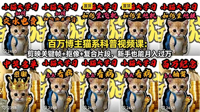 百万博主猫系科普视频课：剪映关键帧+抠像+复合片段，新手也能月入过万福星网赚创业资源-网赚项目-副业赚钱-互联网创业-资源整合福星网赚资源