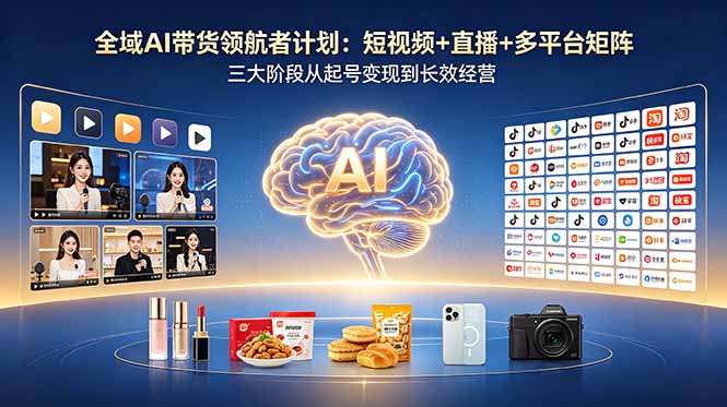 全域AI带货领航者计划：短视频+直播+多平台矩阵，三大阶段从起号变现到长效经营福星网赚创业资源-网赚项目-副业赚钱-互联网创业-资源整合福星网赚资源