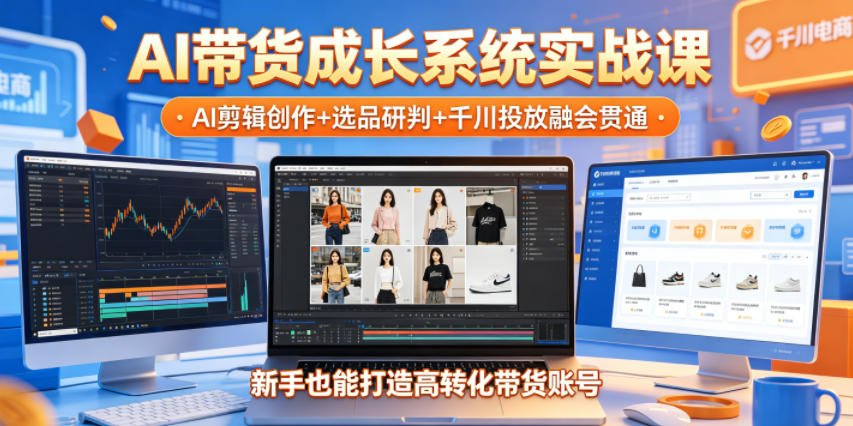 AI带货成长系统实战课，AI剪辑创作+选品研判+千川投放融会贯通，新手也能打造高转化带货账号(更新2026年)福星网赚创业资源-网赚项目-副业赚钱-互联网创业-资源整合福星网赚资源