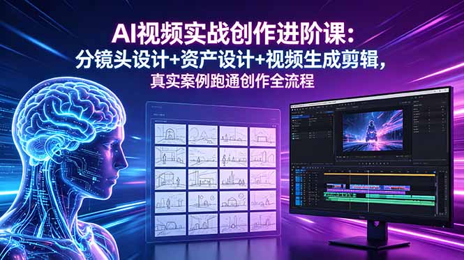 AI视频实战创作进阶课：分镜头设计+资产设计+视频生成剪辑，真实案例跑通创作全流程福星网赚创业资源-网赚项目-副业赚钱-互联网创业-资源整合福星网赚资源