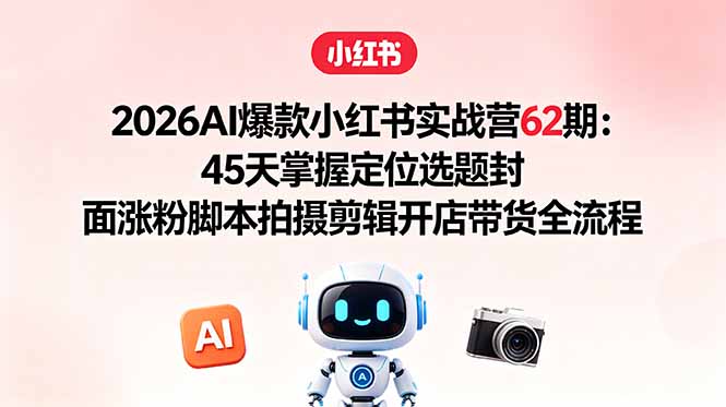 2026AI爆款小红书实战营62期：45天掌握定位选题封面涨粉脚本拍摄剪辑开店带货全流程福星网赚创业资源-网赚项目-副业赚钱-互联网创业-资源整合福星网赚资源