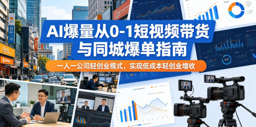 AI爆量从0-1短视频带货与同城爆单指南，一人一公司轻创业模式，实现低成本轻创业增收福星网赚创业资源-网赚项目-副业赚钱-互联网创业-资源整合福星网赚资源