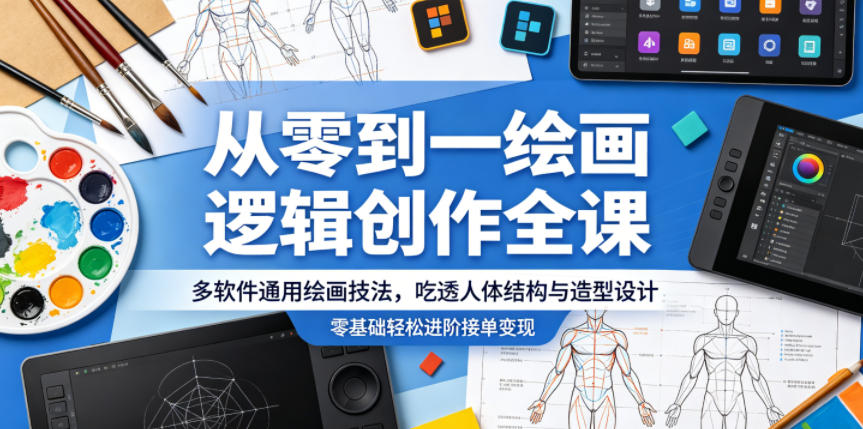 从零到一绘画逻辑创作全课,多软件通用绘画技法,吃透人体结构与造型设计,零基础轻松进阶接单变现-知梦网创