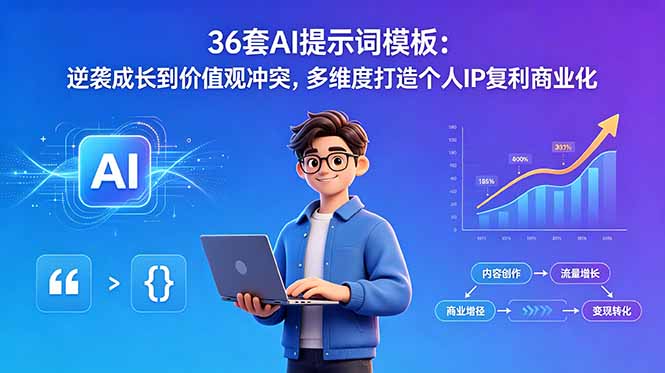 36套AI提示词模板：逆袭成长到价值观冲突，多维度打造个人IP复利商业化福星网赚创业资源-网赚项目-副业赚钱-互联网创业-资源整合福星网赚资源