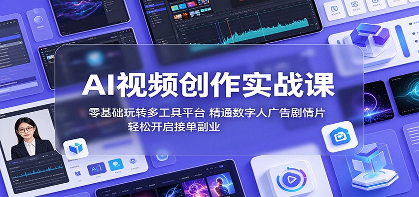 AI视频创作实战课:零基础玩转多工具平台,精通数字人广告、剧情片,轻松开启接单副业-樵渔匹