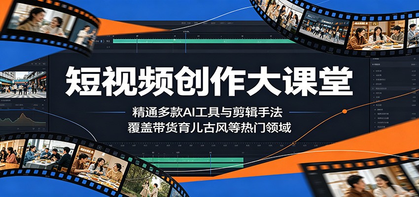 短视频创作大课堂：精通多款AI工具与剪辑手法，覆盖带货、育儿、古风等热门领域福星网赚创业资源-网赚项目-副业赚钱-互联网创业-资源整合福星网赚资源