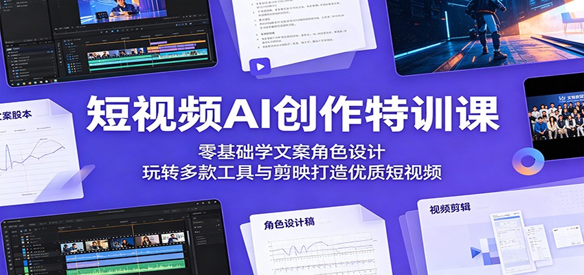 短视频AI创作特训课:零基础学文案角色设计,玩转多款工具与剪映打造优质短视频-旺仔资源库