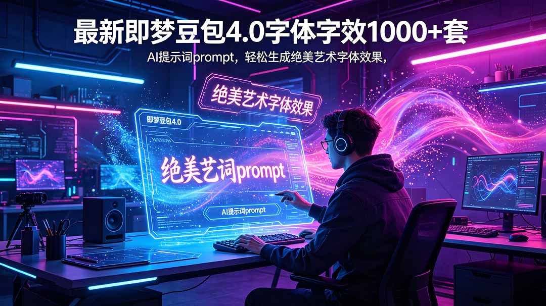 最新即梦豆包4.0字体字效1000+套，AI提示词prompt，轻松生成绝美艺术字体效果福星网赚创业资源-网赚项目-副业赚钱-互联网创业-资源整合福星网赚资源