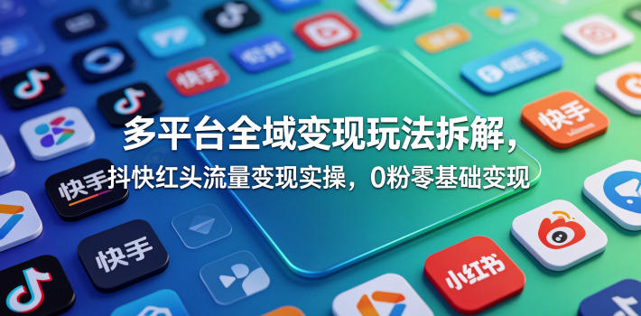 多平台全域变现玩法拆解，抖快红头流量变现实操，0粉零基础变现福星网赚创业资源-网赚项目-副业赚钱-互联网创业-资源整合福星网赚资源