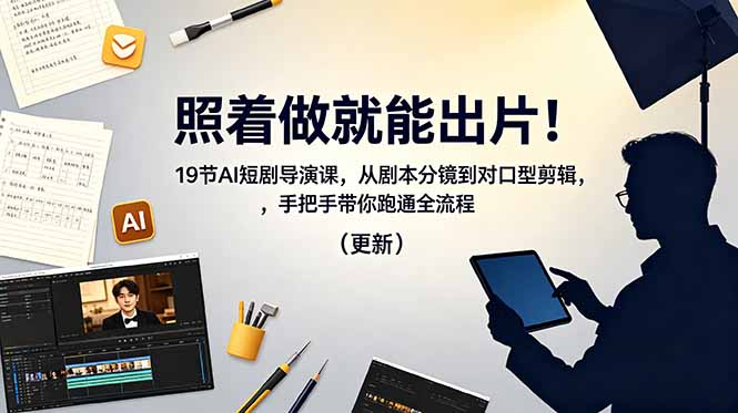 照着做就能出片！19节AI短剧导演课，从剧本分镜到对口型剪辑，手把手带你跑通全流程(更新福星网赚创业资源-网赚项目-副业赚钱-互联网创业-资源整合福星网赚资源