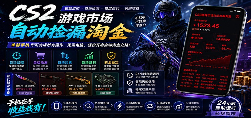 CSGO挂机捡漏项目通过利用游戏饰品交易机制，结合薄凉软件辅助捡漏，实现盈利福星网赚创业资源-网赚项目-副业赚钱-互联网创业-资源整合福星网赚资源