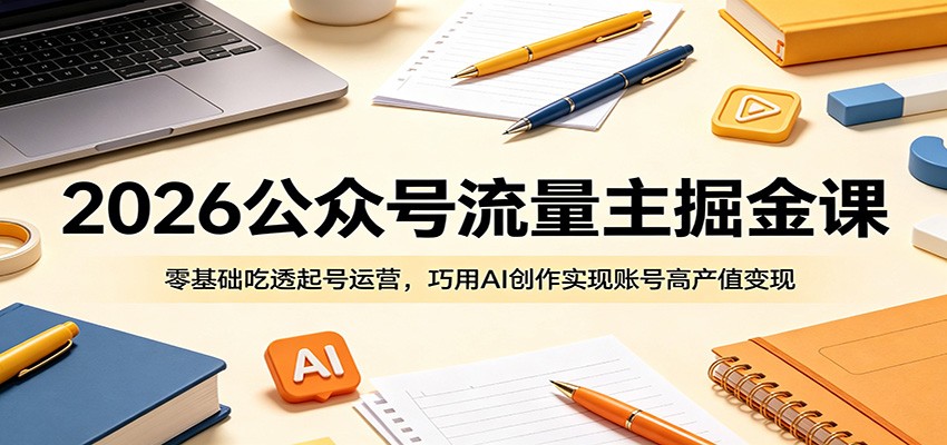 2026公众号流量主掘金课：零基础吃透起号运营，巧用AI创作实现账号高产值变现福星网赚创业资源-网赚项目-副业赚钱-互联网创业-资源整合福星网赚资源