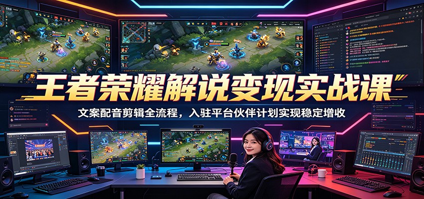 王者荣耀解说变现实战课：文案配音剪辑全流程，入驻平台伙伴计划实现稳定增收福星网赚创业资源-网赚项目-副业赚钱-互联网创业-资源整合福星网赚资源