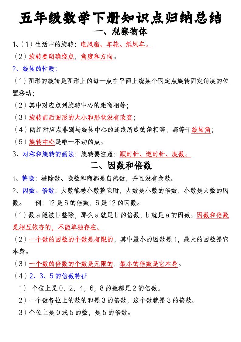 五年级下数学知识点归纳总结（通用版）福星网赚创业资源-网赚项目-副业赚钱-互联网创业-资源整合福星网赚资源