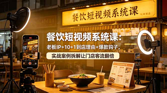 餐饮短视频系统课：老板IP+10+1到店理由+爆款钩子，实战案例拆解让门店客流翻倍-旺仔资源库