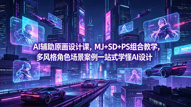 AI辅助原画设计课，MJ+SD+PS组合教学，多风格角色场景案例一站式学懂AI设计-喜学网