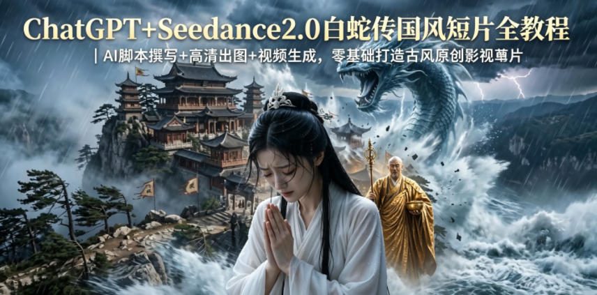 ChatGPT+Seedance2.0白蛇传国风短片全教程｜AI脚本撰写+高清出图+视频生成，零基础打造古风原创影视短片-喜学网