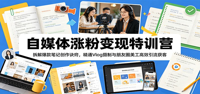 自媒体涨粉变现特训营：拆解爆款笔记创作诀窍，精通Vlog摄制与朋友圈美工高效引流获客-喜学网