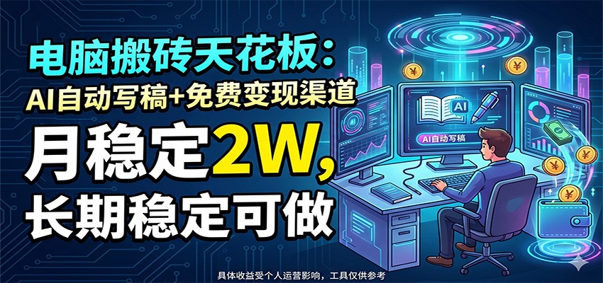 电脑搬砖天花板：AI自动写稿+免费变现渠道，月稳定2W，长期稳定可做-喜学网