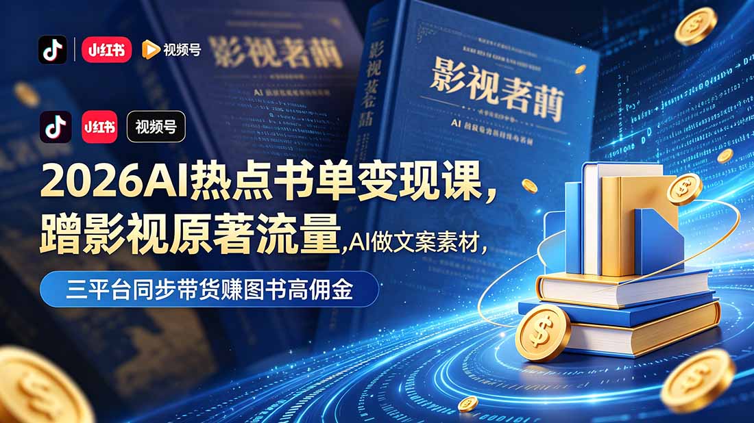 2026AI热点书单变现课，蹭影视原著流量，AI做文案素材，三平台同步带货赚图书高佣金-喜学网