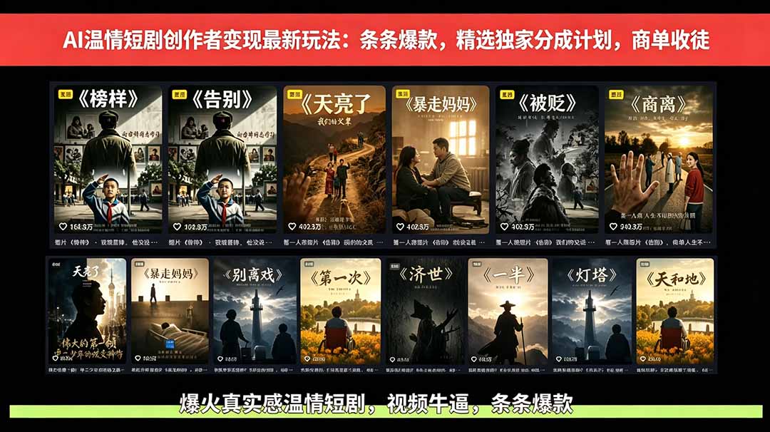 AI温情短剧创作者变现最新玩法：视频牛逼，条条爆款，精选独家分成计划，商单收徒-喜学网