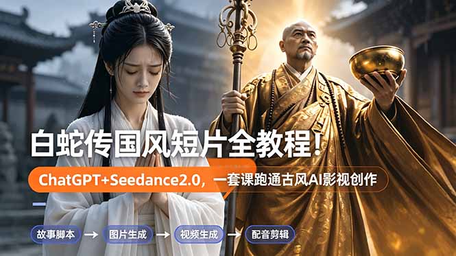 白蛇传-国风短片全教程！ChatGPT+Seedance2.0，一套课跑通古风AI影视创作-喜学网