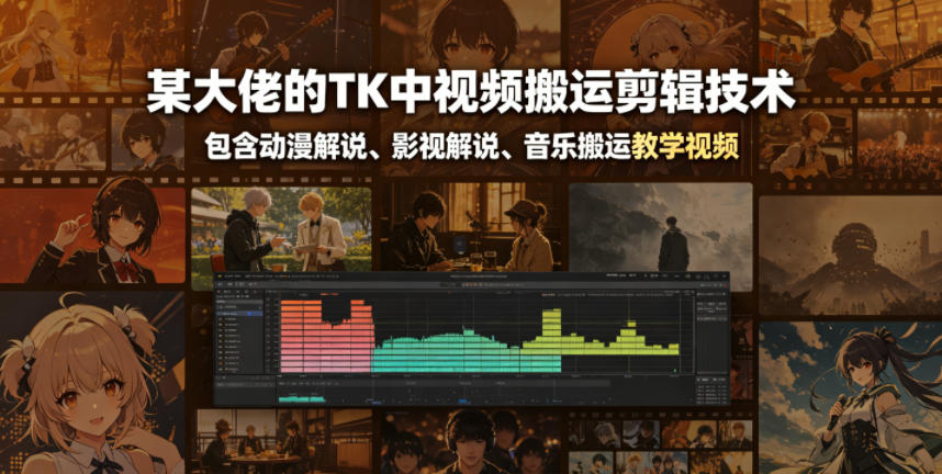 某大佬的TK中视频搬运剪辑技术，包含动漫解说、影视解说、音乐搬运教学视频-喜学网