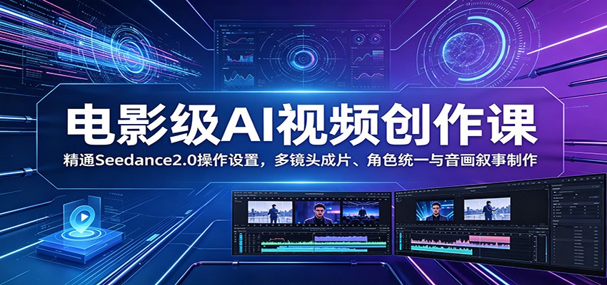 电影级AI视频创作课：精通Seedance2.0操作设置，多镜头成片、角色统一与音画叙事制作-新时光资源网