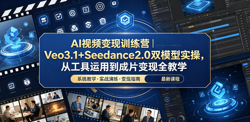 AI视频变现训练营｜Veo3.1+Seedance2.0双模型实操，从工具运用到成片变现全教学-新时光资源网