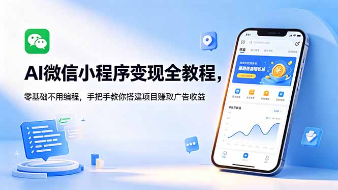 AI微信小程序变现全教程，零基础不用编程，手把手教你搭建项目赚取广告收益-新时光资源网