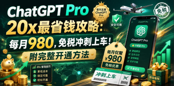 ChatGPT Pro 20x最省钱攻略：每月980，免税冲刺上车！附完整开通方法【文档】-新时光资源网