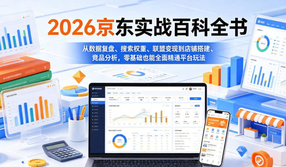 2026京东实战百科全书,从数据复盘、搜索权重、联盟变现到店铺搭建、竞品分析,零基础也能全面精通平台玩法-新时光资源网