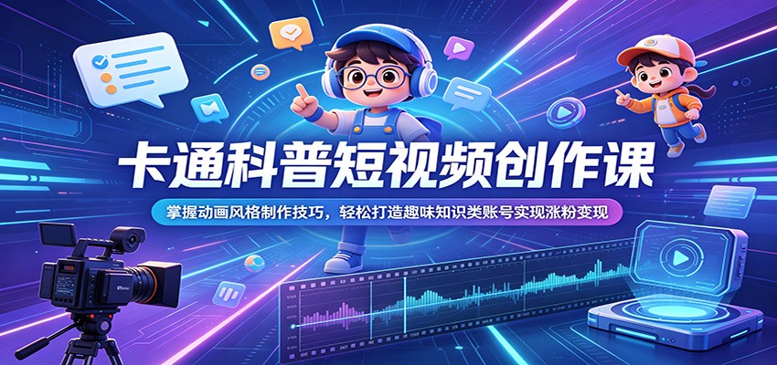 卡通科普短视频创作课:掌握动画风格制作技巧,轻松打造趣味知识类账号实现涨粉变现-新时光资源网