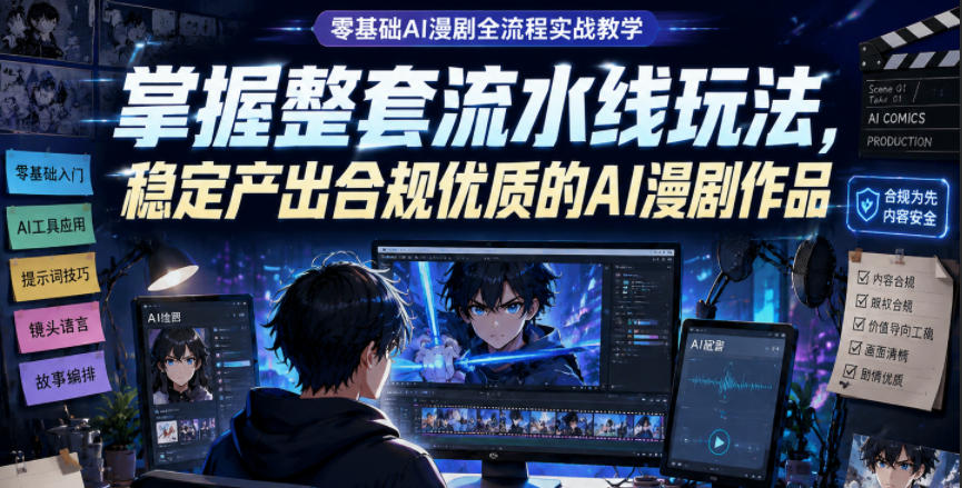 零基础AI漫剧全流程实战教学，掌握整套流水线玩法，稳定产出合规优质的AI漫剧作品-新时光资源网
