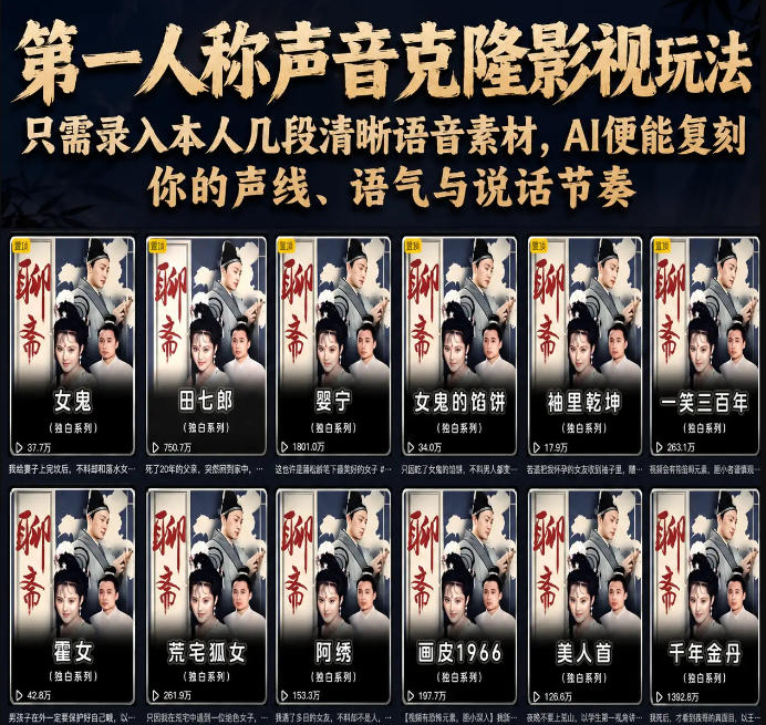 第一人称声音克隆影视玩法，只需录入本人几段清晰语音素材，AI便能复刻你的声线、语气与说话节奏-新时光资源网