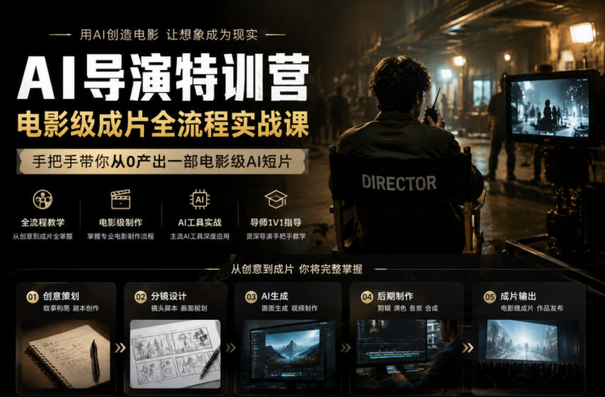 AI导演特训营,电影级成片全流程实战课,手把手带你从0产出一部电影级AI短片-新时光资源网