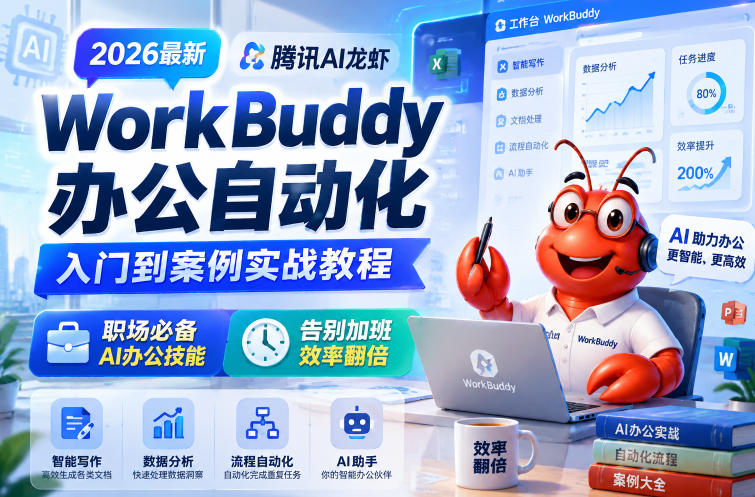 2026最新腾讯AI龙虾WorkBuddy办公自动化入门到案例实战教程，职场必备AI办公技能，告别加班，效率翻倍-新时光资源网