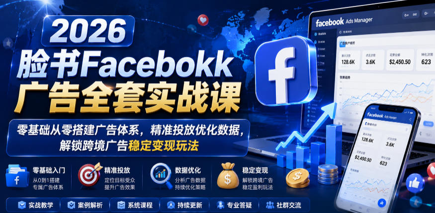 2026脸书Facebook广告全套实战课，零基础从零搭建广告体系，精准投放优化数据，解锁跨境广告稳定变现玩法-新时光资源网