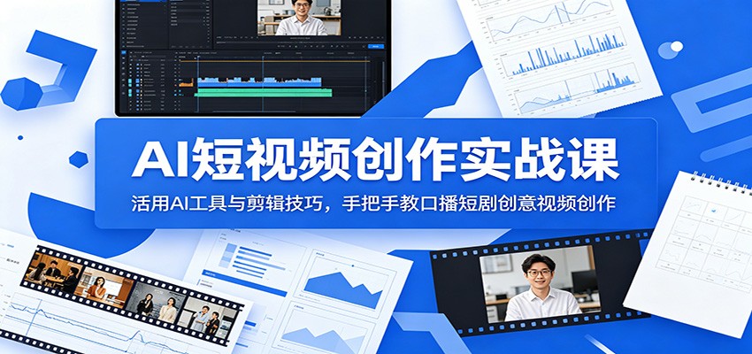 AI短视频创作实战课：活用AI工具与剪辑技巧，手把手教口播短剧创意视频创作福星网赚创业资源-网赚项目-副业赚钱-互联网创业-资源整合福星网赚资源