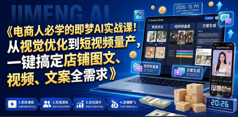 电商人必学的即梦AI实战课!从视觉优化到短视频量产,一键搞定店铺图文、视频、文案全需求-新时光资源网