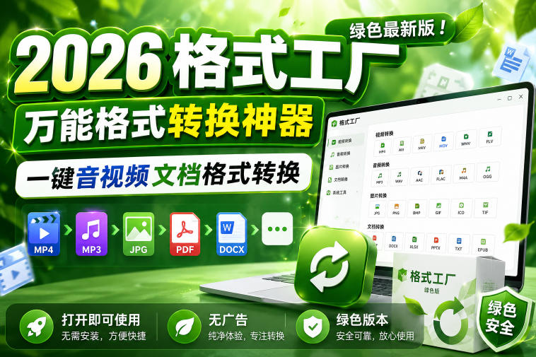 2026格式工厂绿色最新版！万能格式转换神器，一键音视频文档格式转换，打开即可使用，无广告绿色版本-吾爱自习网