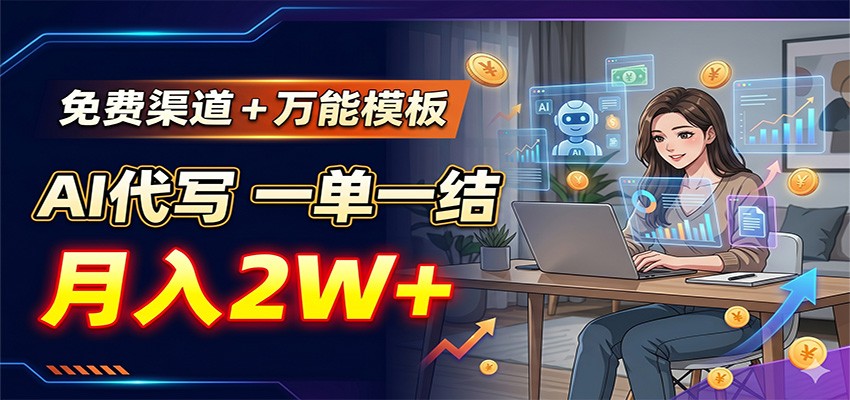 免费渠道+万能模板，AI代写一单一结，月入2W+-喜学网