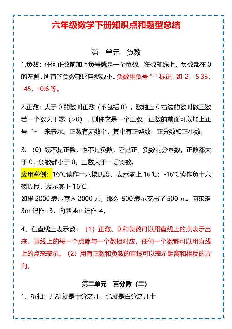 六年级下数学下册知识点题型总结-新时光资源网