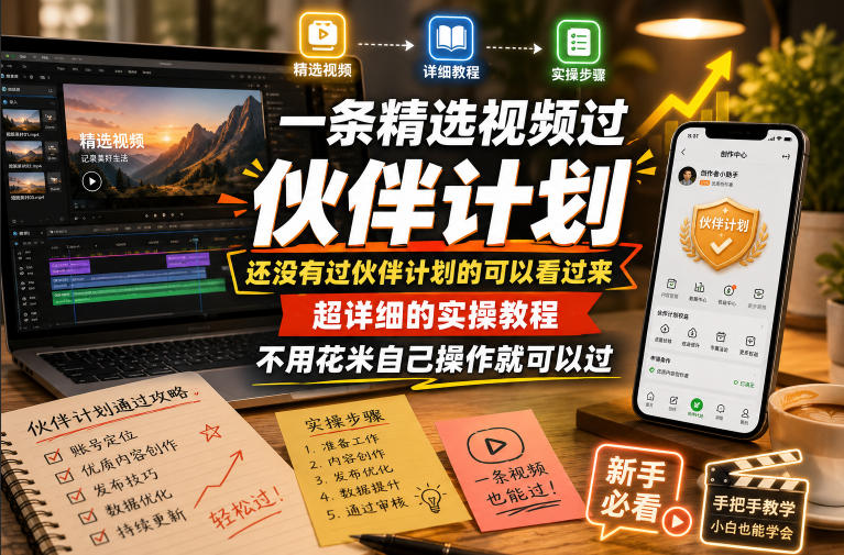 一条精选视频过伙伴计划，还没有过伙伴计划的可以看过来，超详细的实操教程，不用花米自己操作就可以过-吾爱自习网
