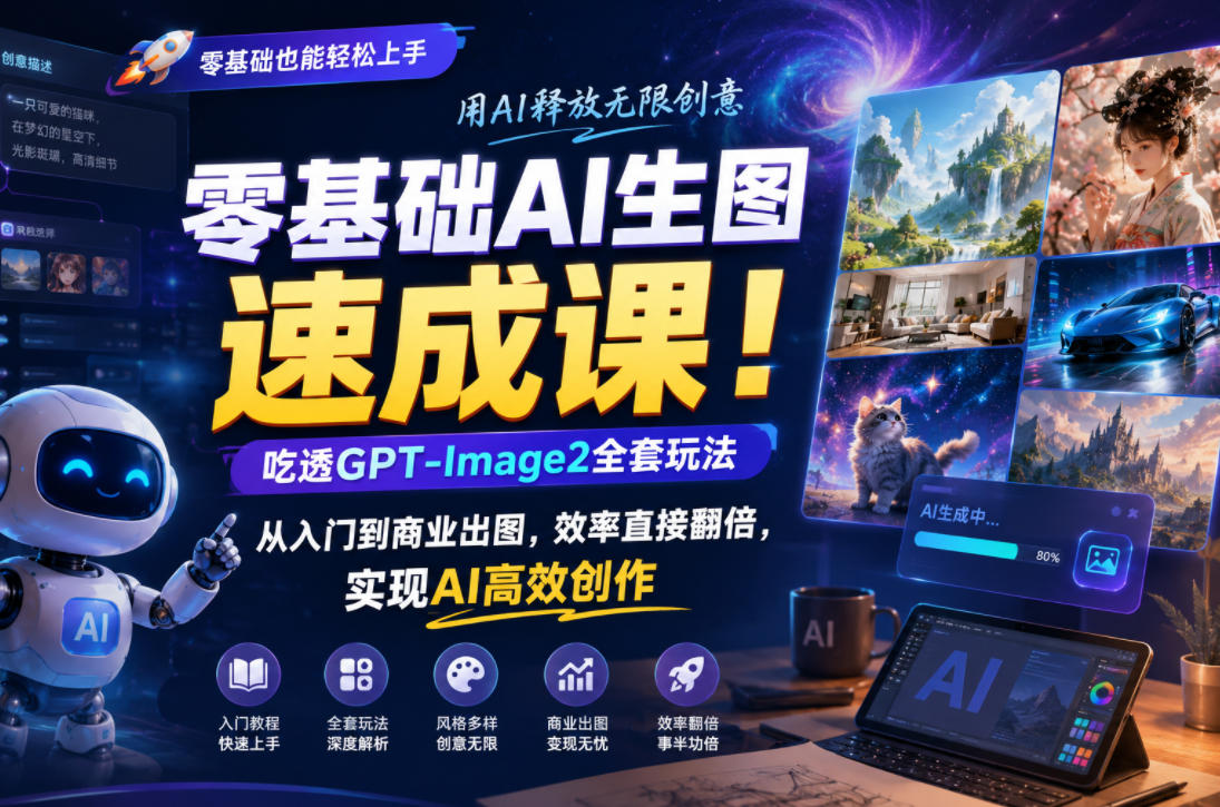 零基础AI生图速成课！吃透GPT-Image2全套玩法，从入门到商业出图，效率直接翻倍，实现AI高效创作-吾爱自习网