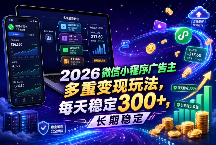 2026微信小程序广告主,多重变现玩法,每天稳定300+,长期稳定【揭秘】-新时光资源网